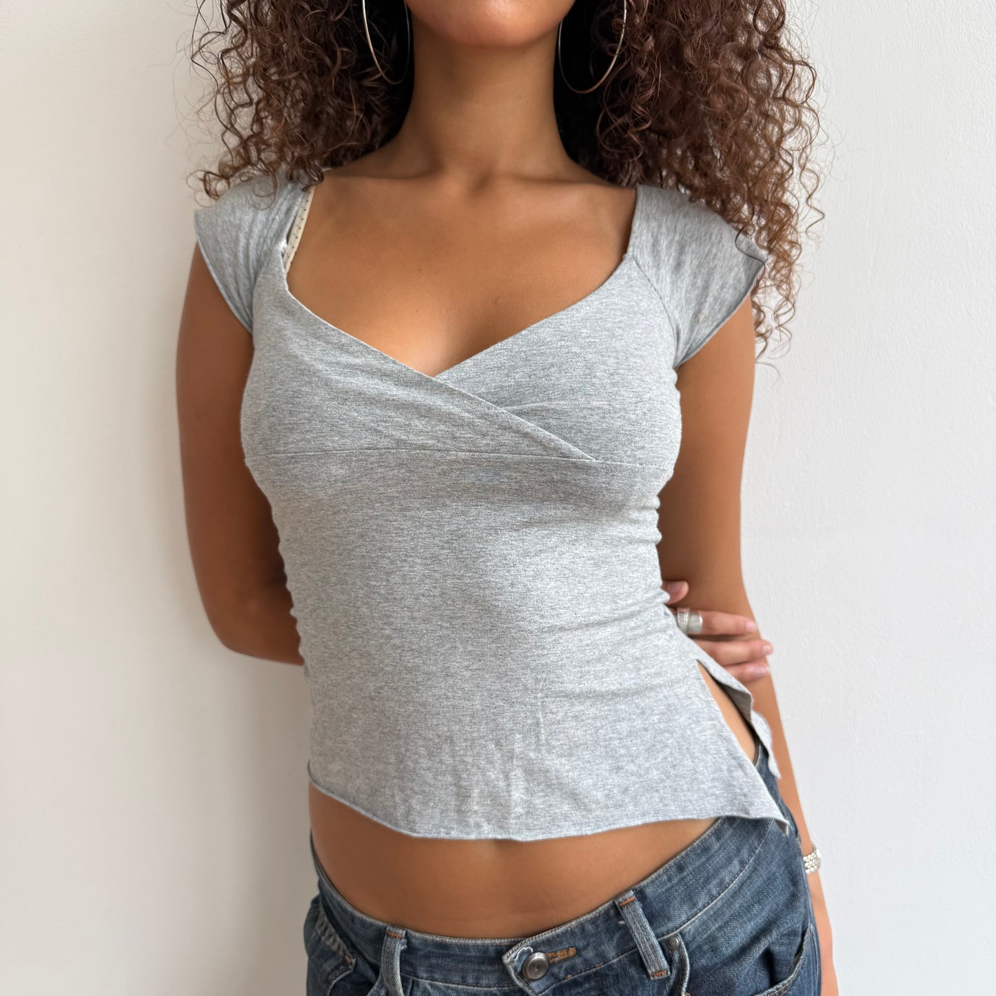 Grey asymmetric wrap top - Size S