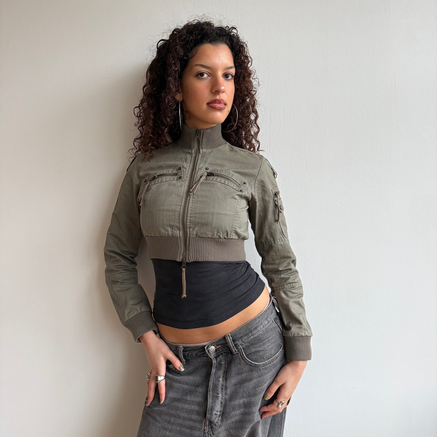 Khaki cargo crop jacket - Size S