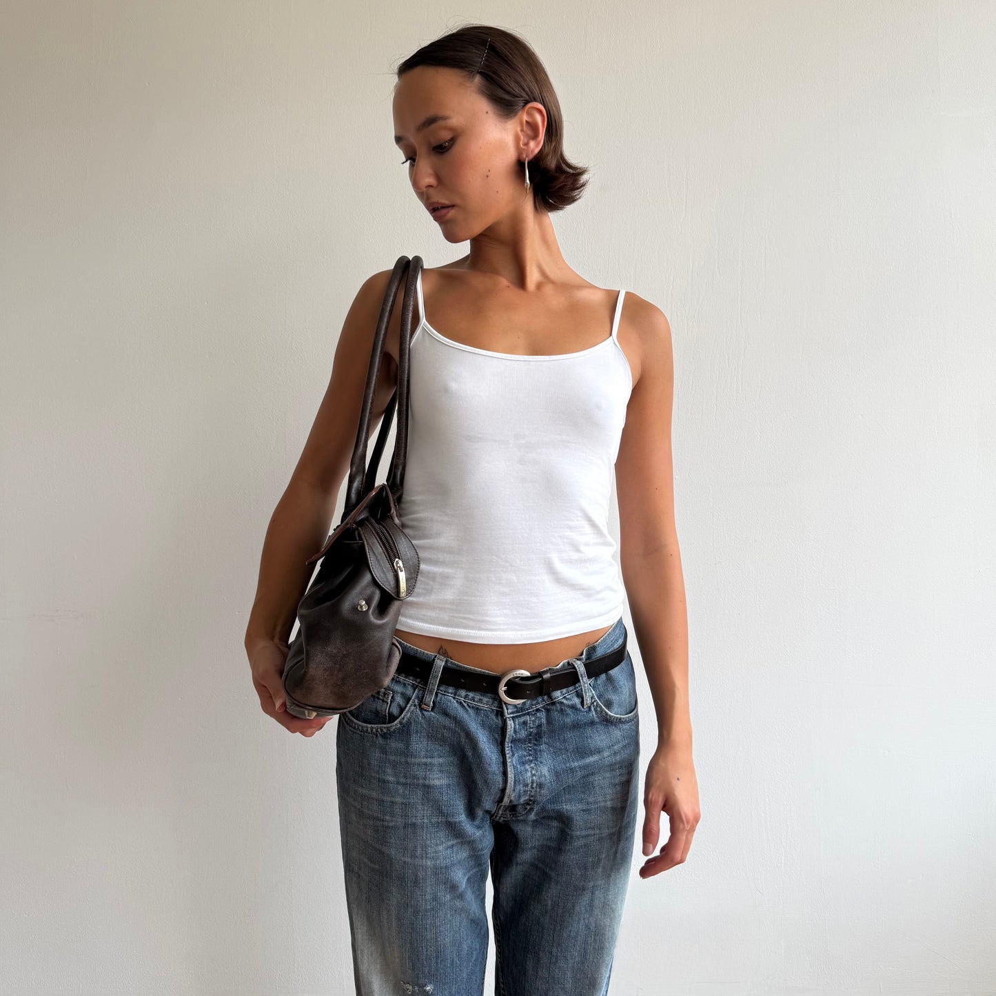 Brown leather firkin bag - One Size
