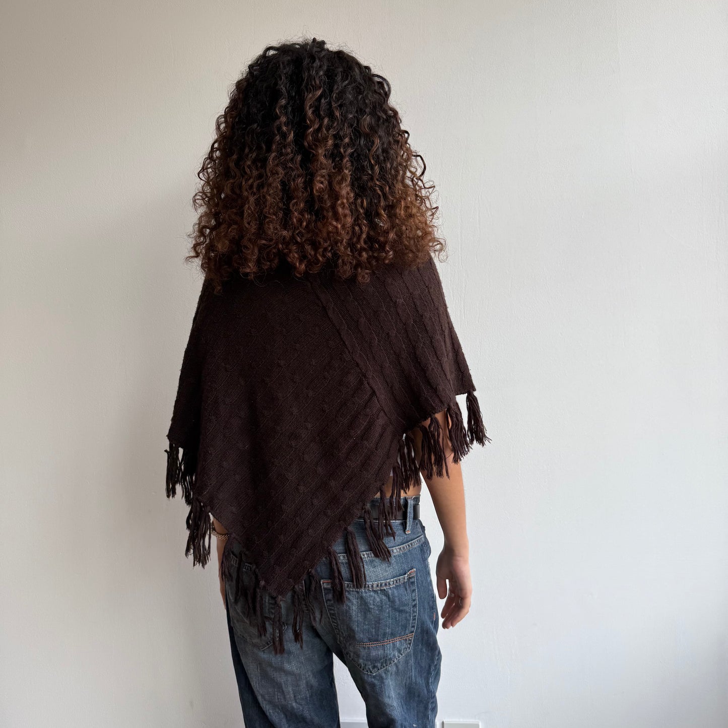 Brown chunky knit poncho - One Size