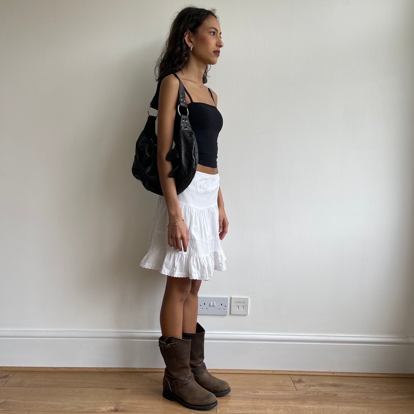White boho ruched mini skirt - Size S