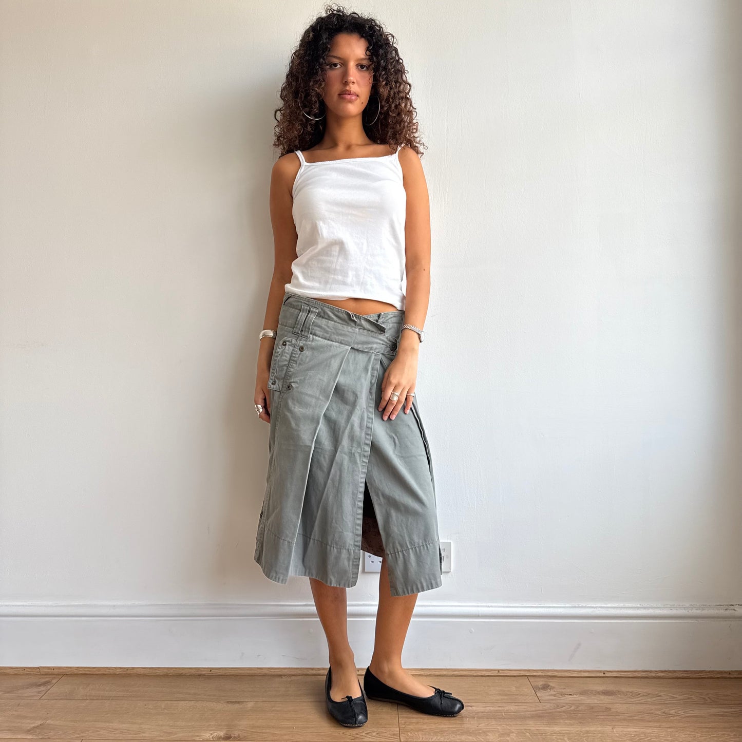 Khaki wrap midi skirt - Size S
