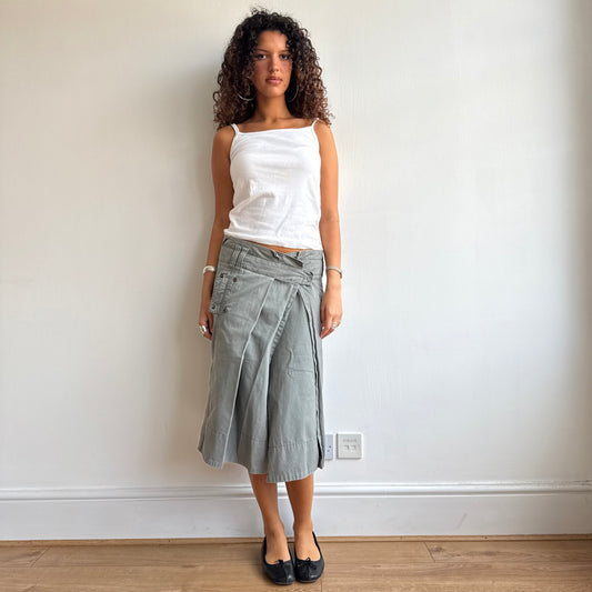 Khaki wrap midi skirt - Size S