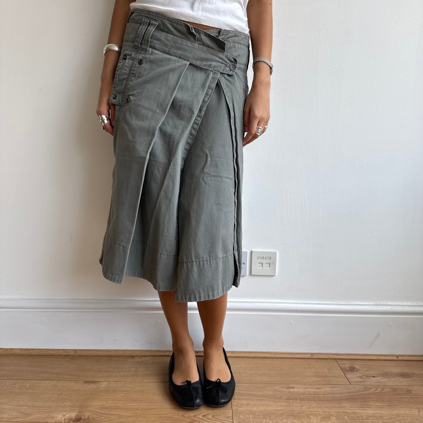 Khaki wrap midi skirt - Size S
