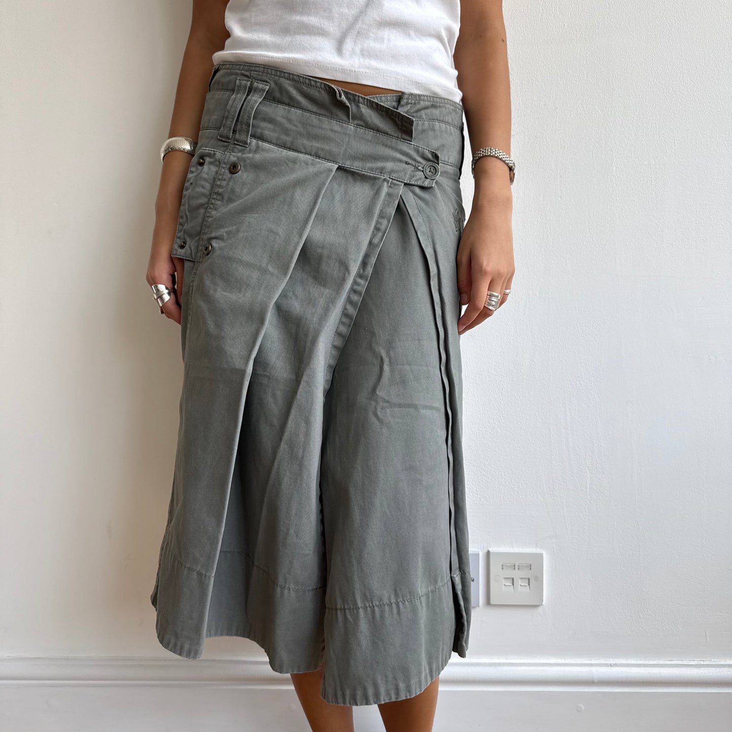 Khaki wrap midi skirt - Size S