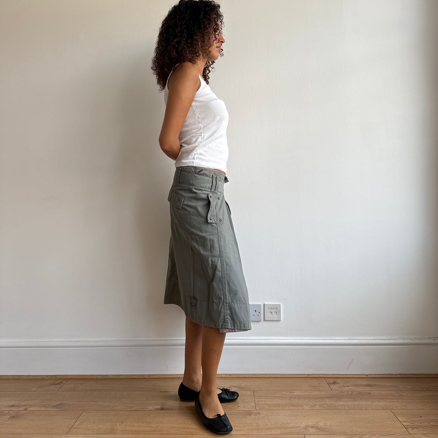 Khaki wrap midi skirt - Size S