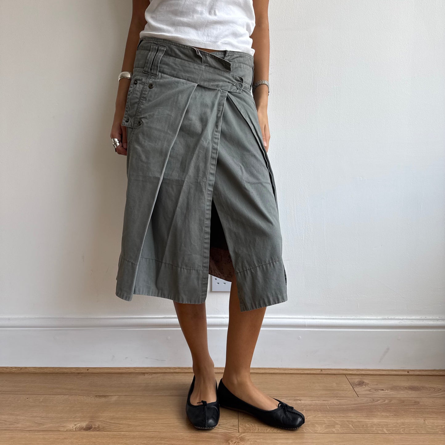 Khaki wrap midi skirt - Size S