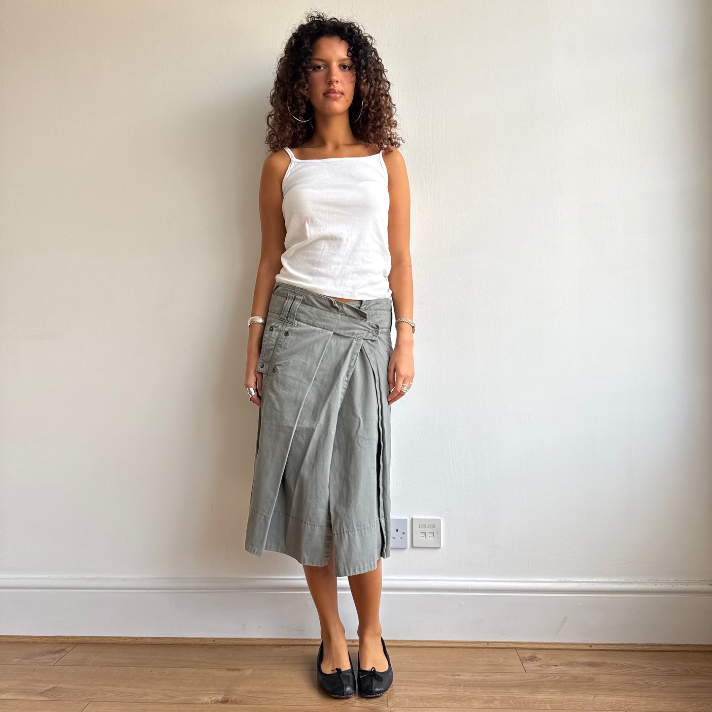 Khaki wrap midi skirt - Size S