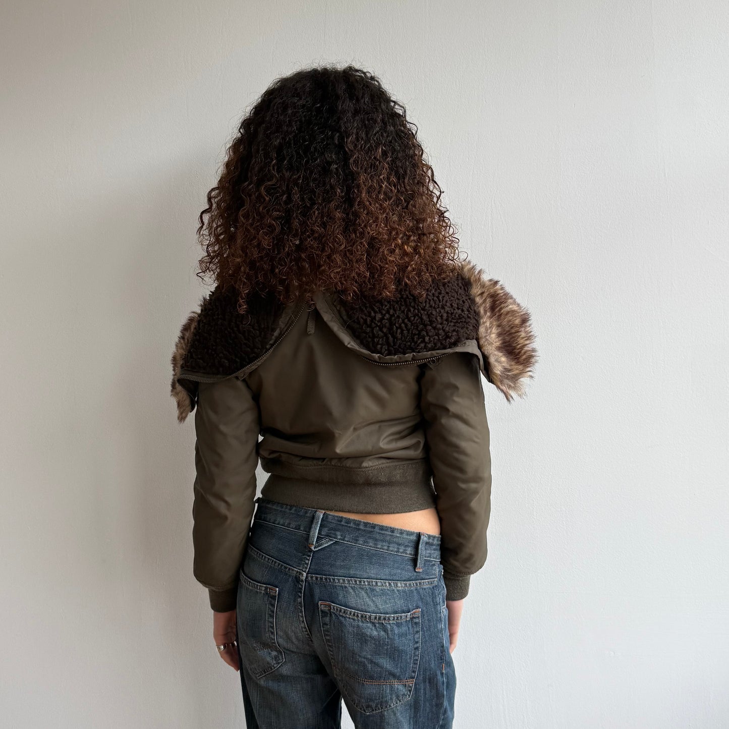 Khaki aviator bomber fur hood - Size S/M