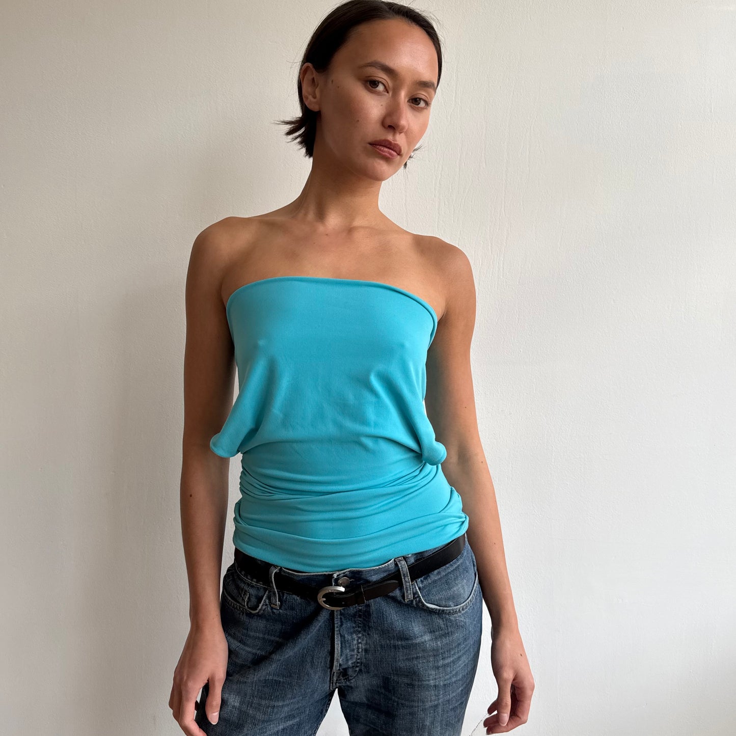 Teal bandeau draped top - Size S