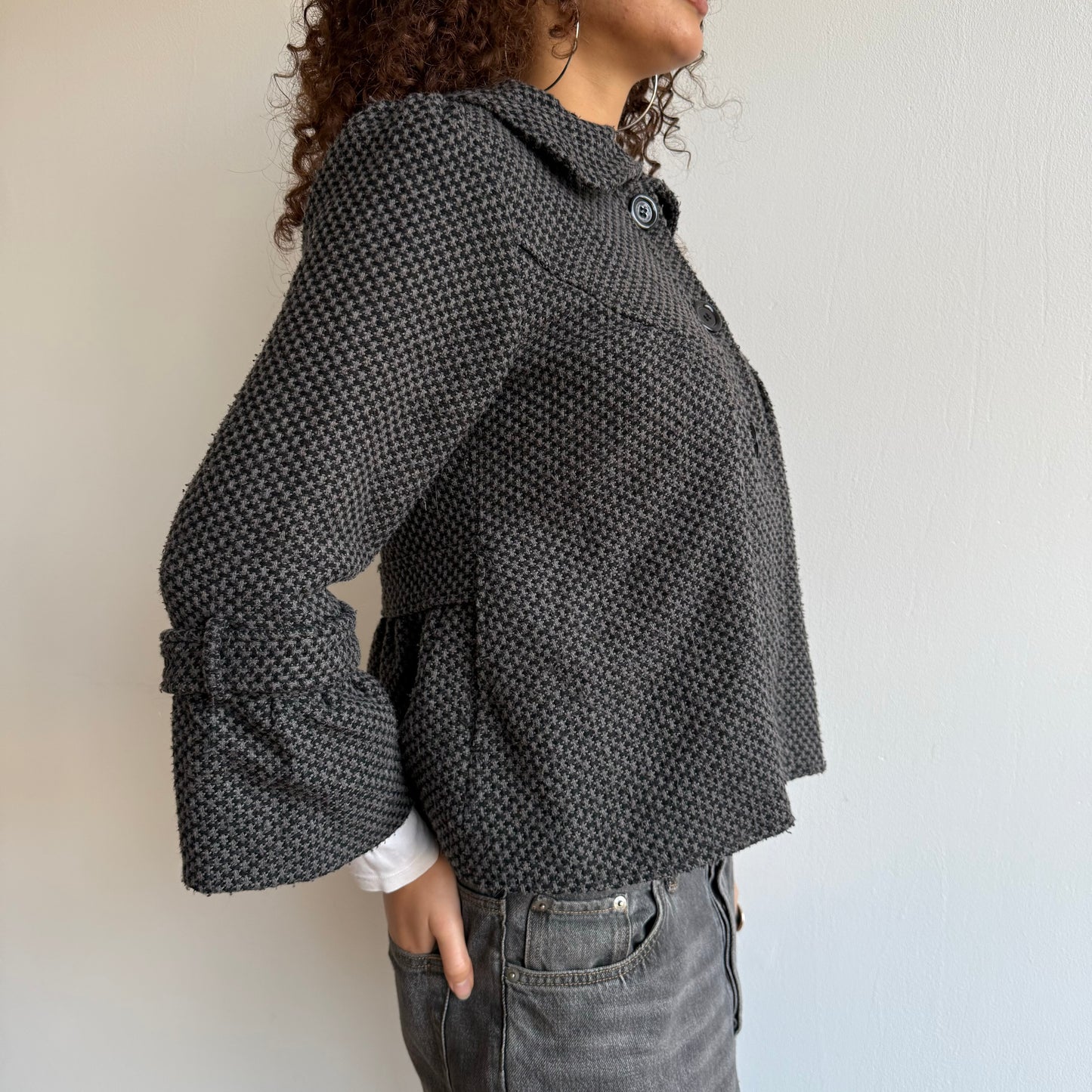 Grey houndstooth peacoat - Size M