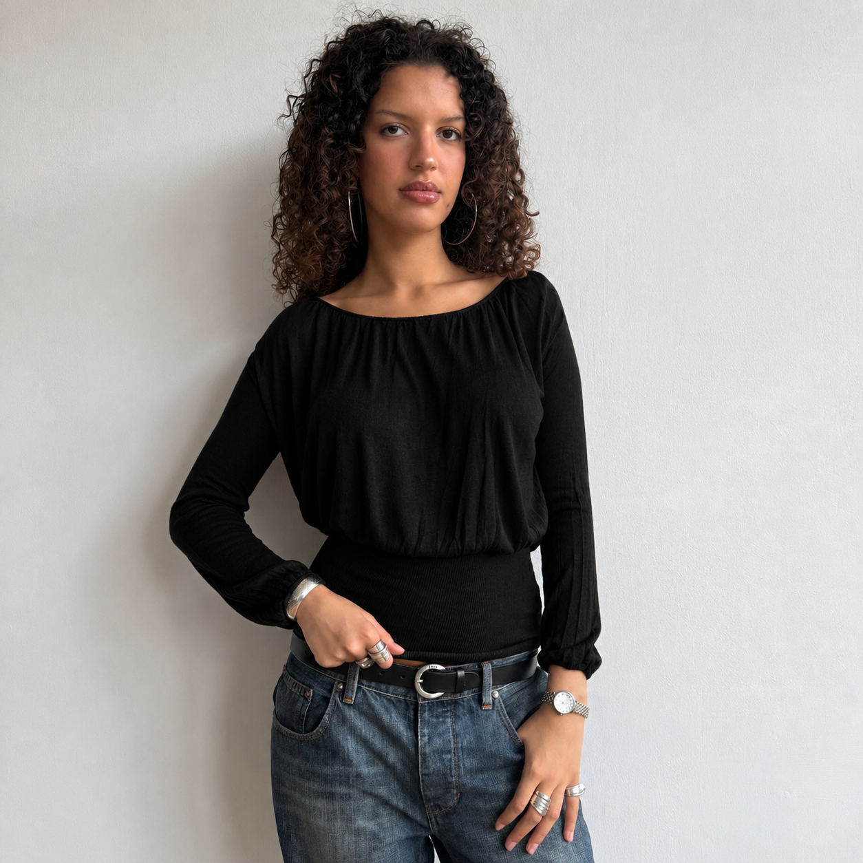 Black slouchy keyhole knit - Size S