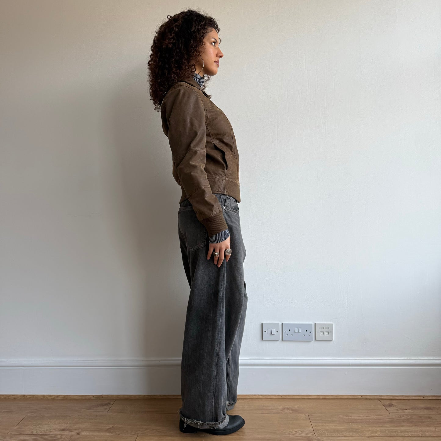 Brown leather bomber - Size S