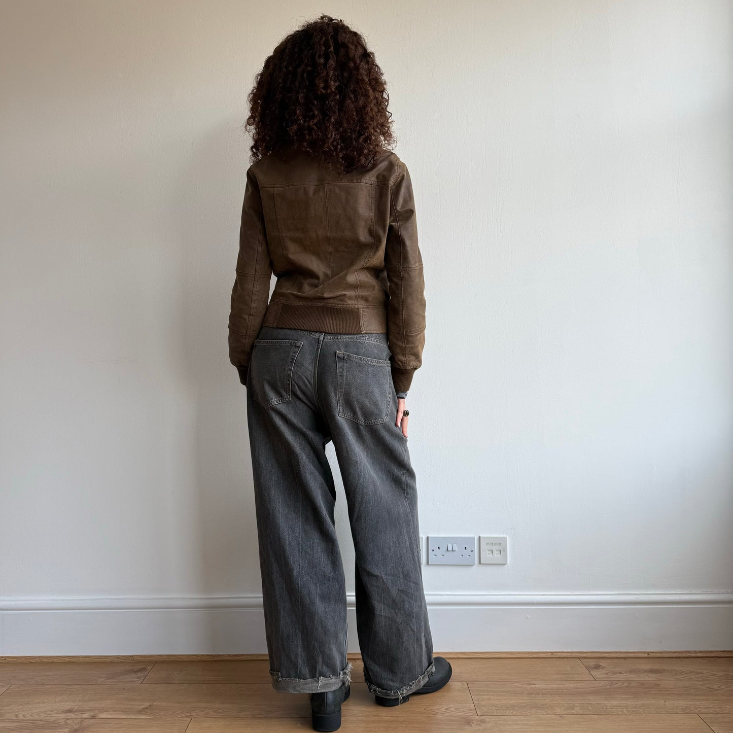 Brown leather bomber - Size S