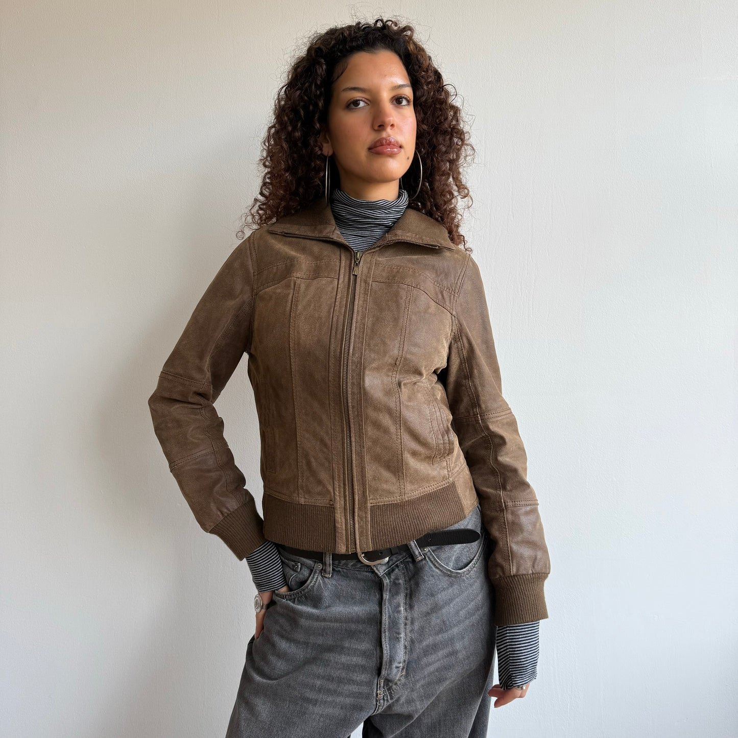 Brown leather bomber - Size S