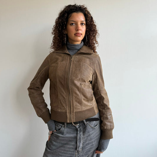 Brown leather bomber - Size S