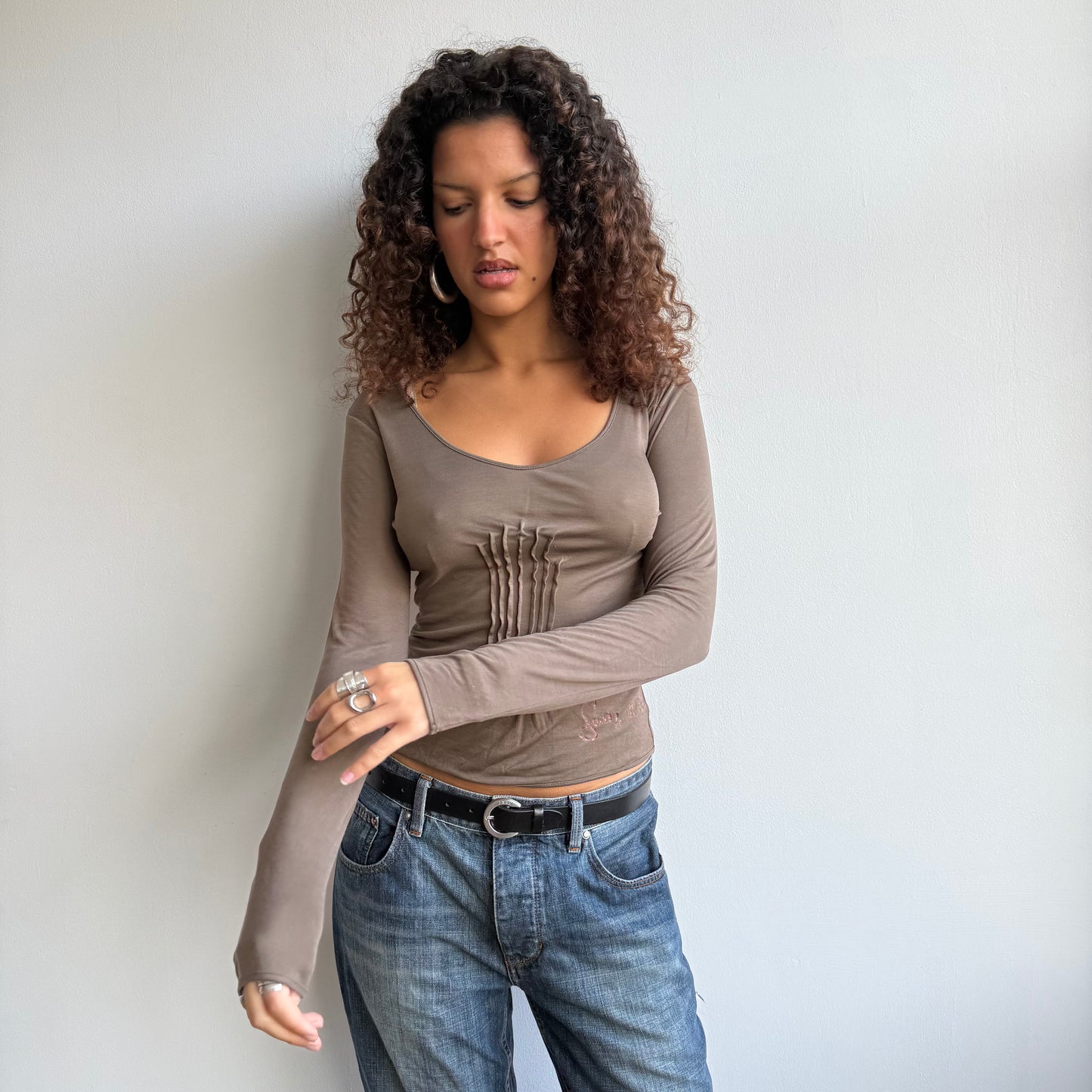 Cop Copine taupe long sleeve top - Size S