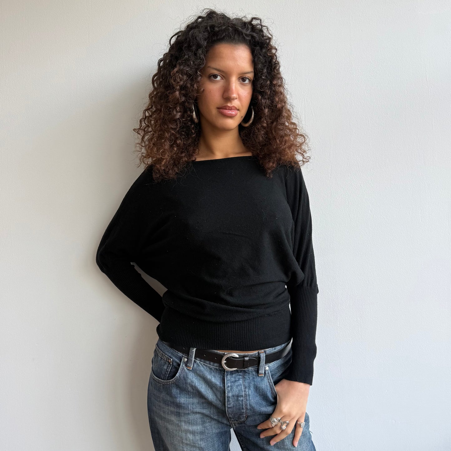 Black slouchy button knit - Size M
