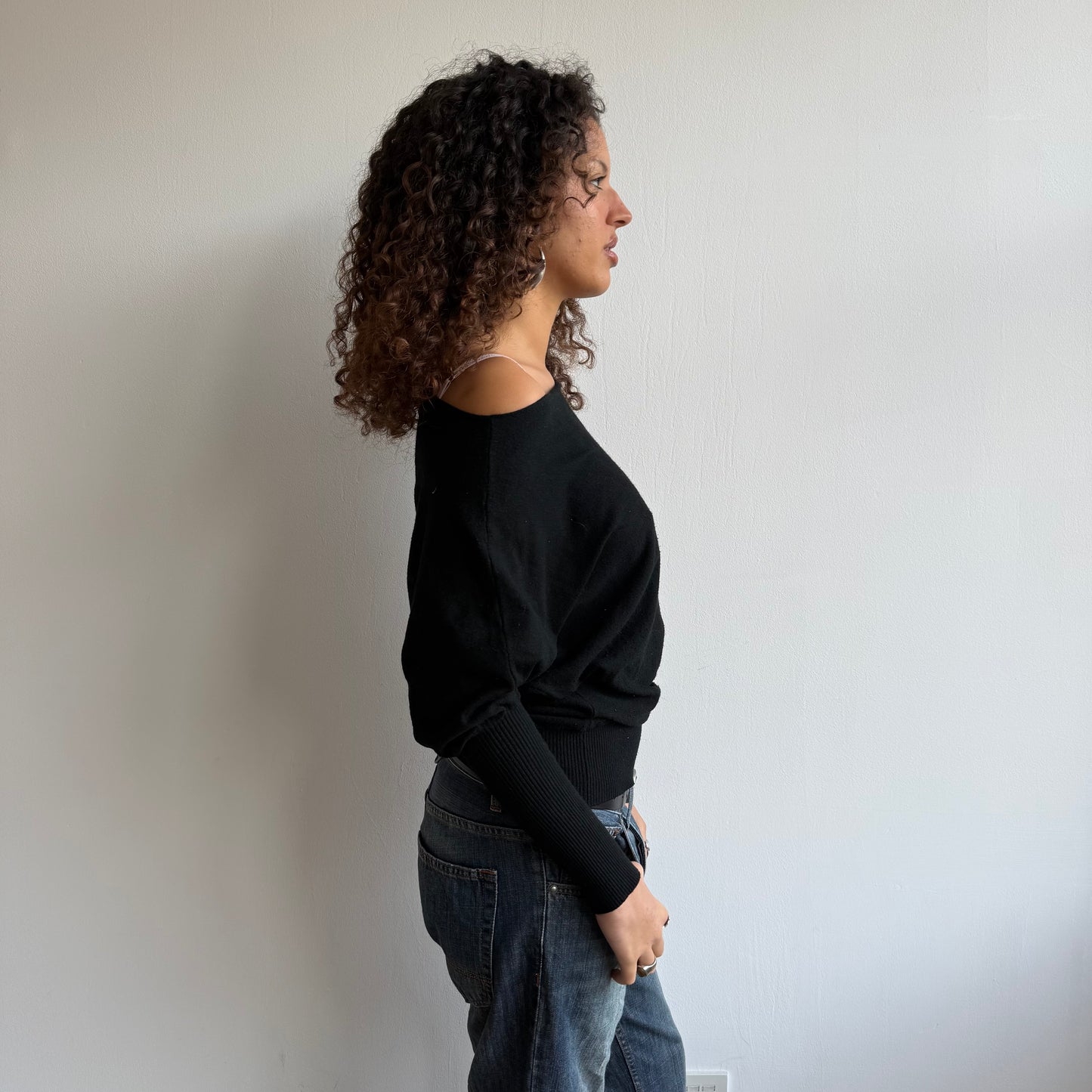 Black slouchy button knit - Size M