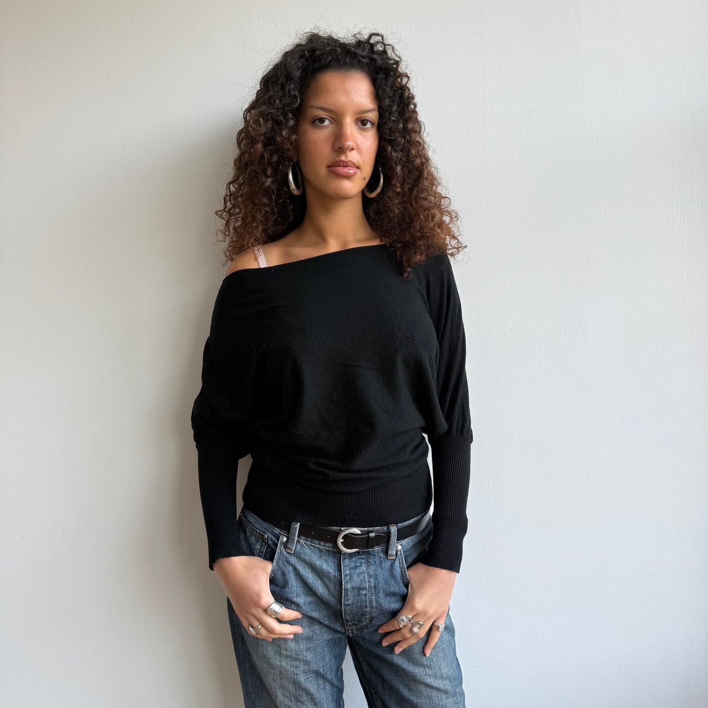 Black slouchy button knit - Size M