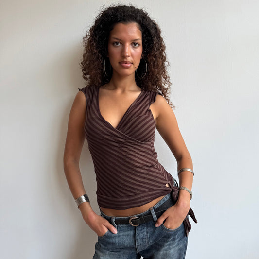 Brown wrap tie-side top - Size S