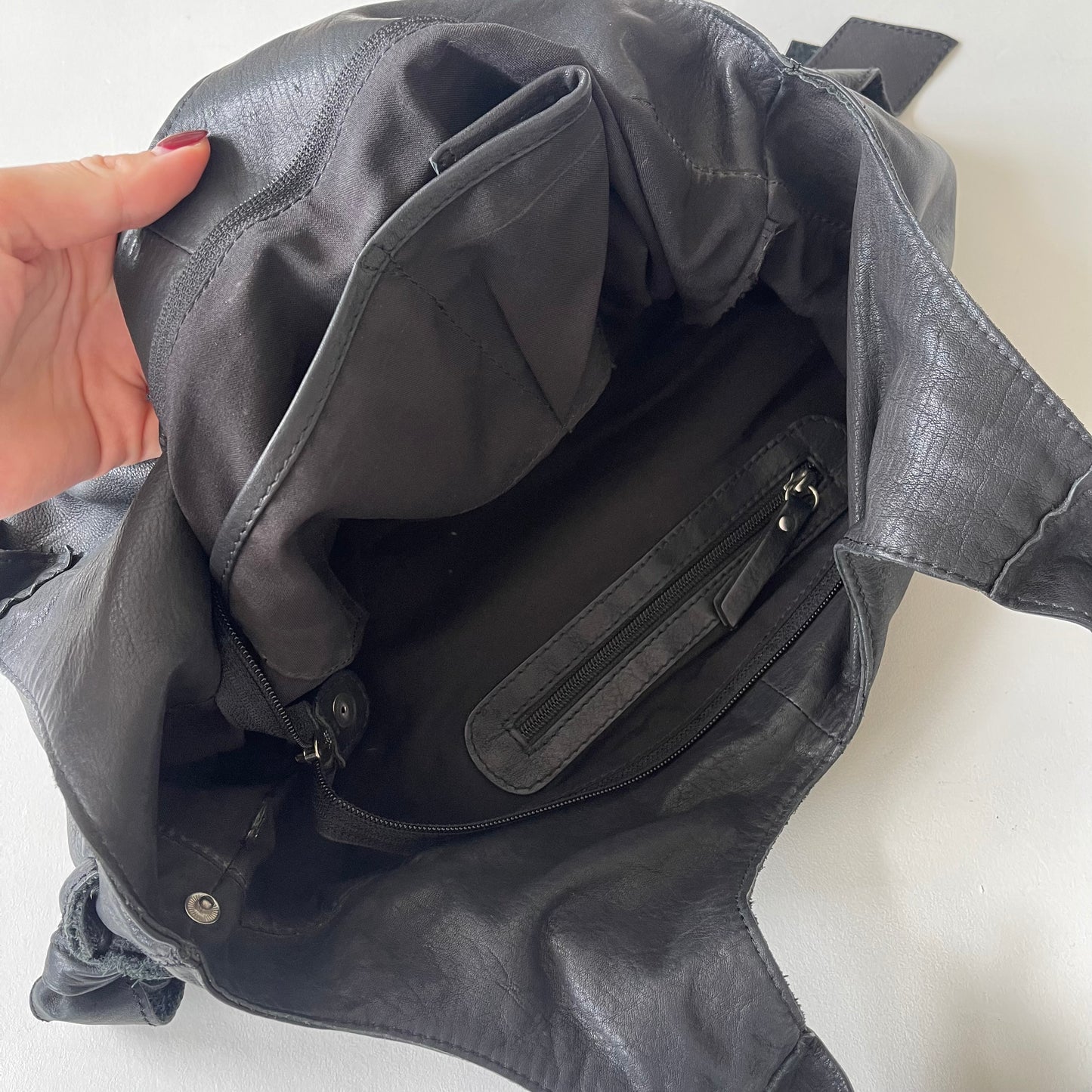 Black leather slouchy bag