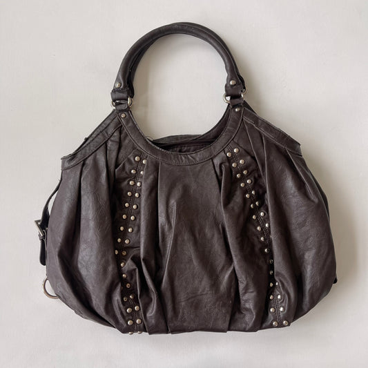 Brown studded slouchy bag