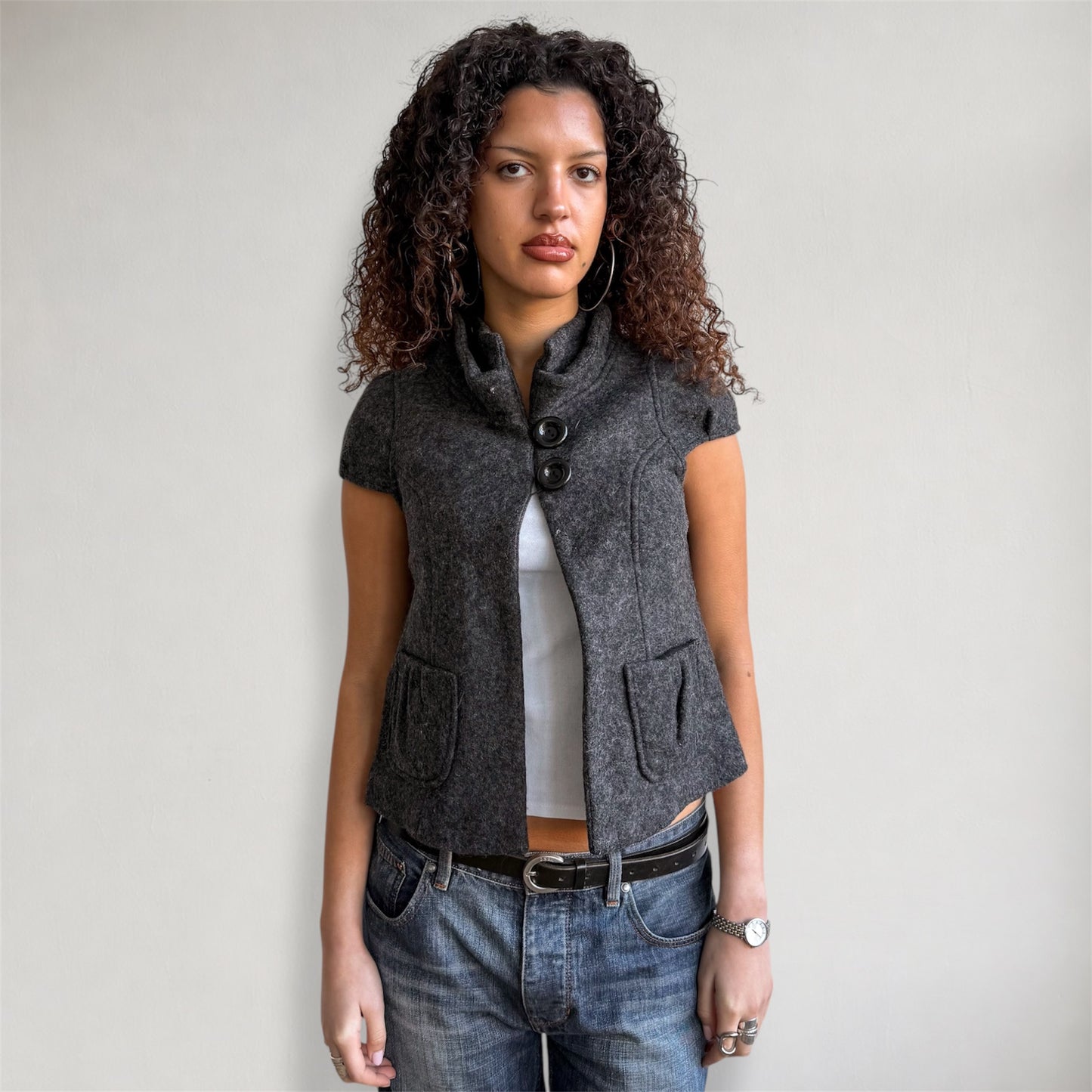Grey short sleeve peacoat - Size S