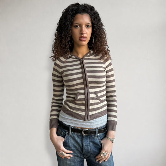 Brown striped knit hoodie - Size XS/S