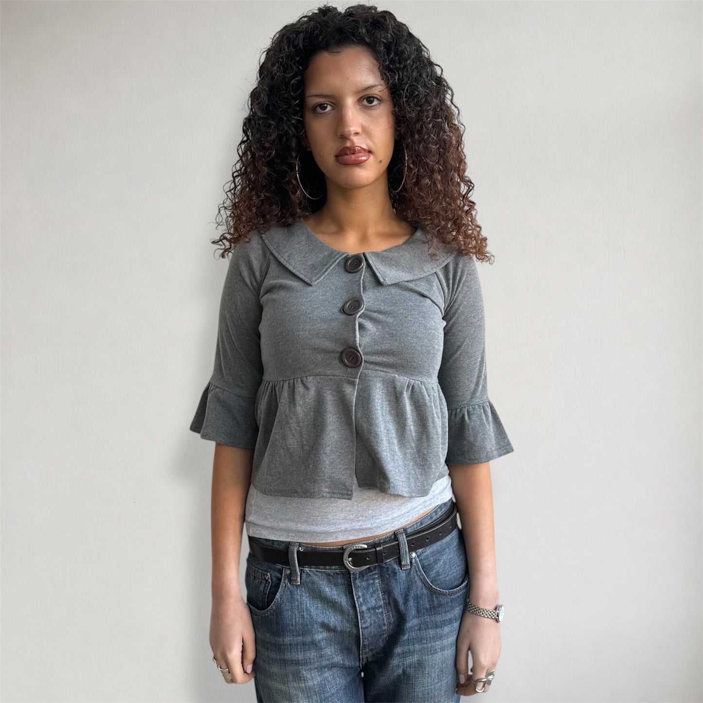 Grey 3/4 sleeve peacoat jumper - Size XS