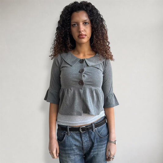 Grey 3/4 sleeve peacoat jumper - Size XS