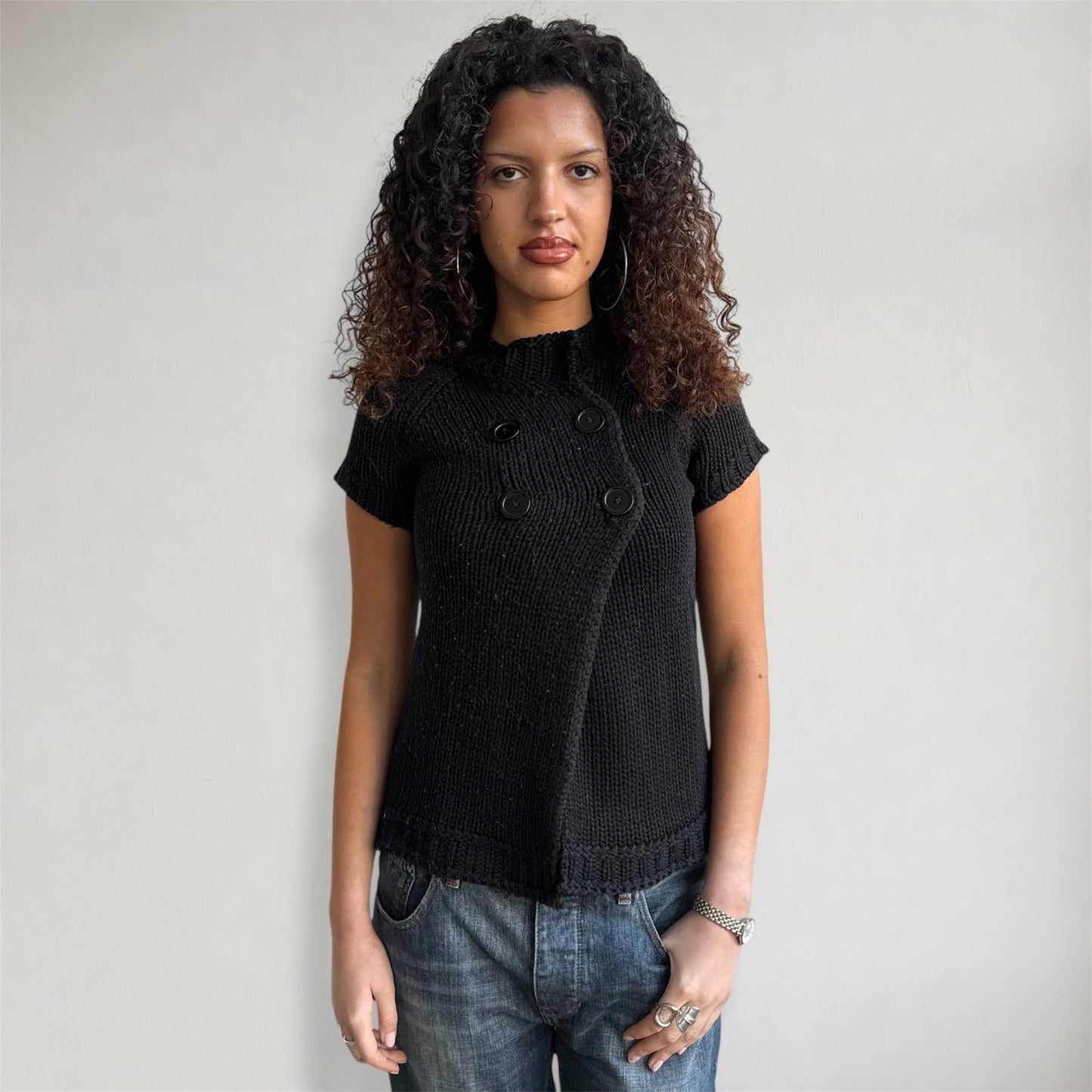 Black short sleeve peacoat knit - Size S