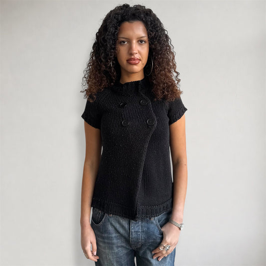 Black short sleeve peacoat knit - Size S