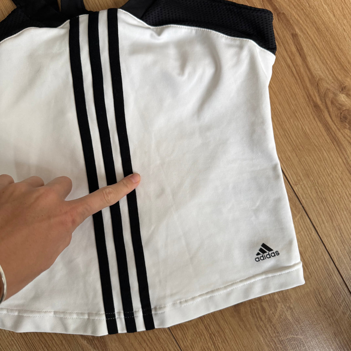 White Adidas 3 stripe top - Size S-M
