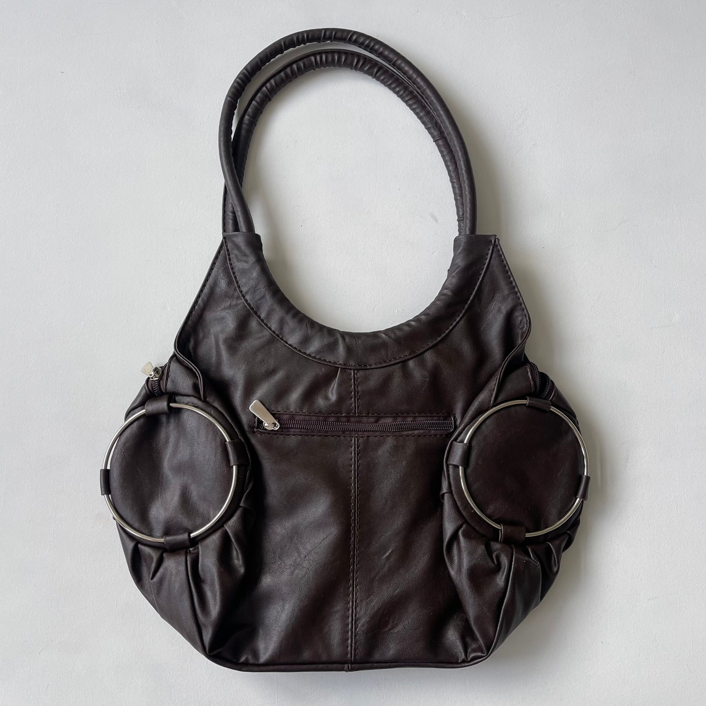 Brown leather ring hobo bag