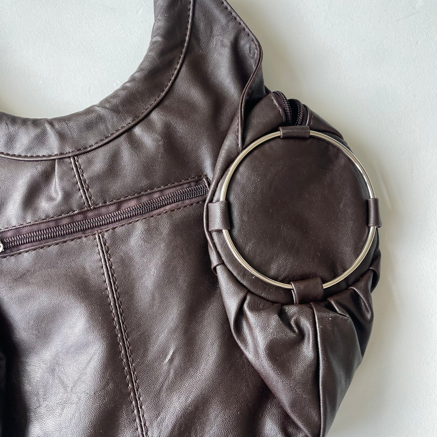 Brown leather ring hobo bag