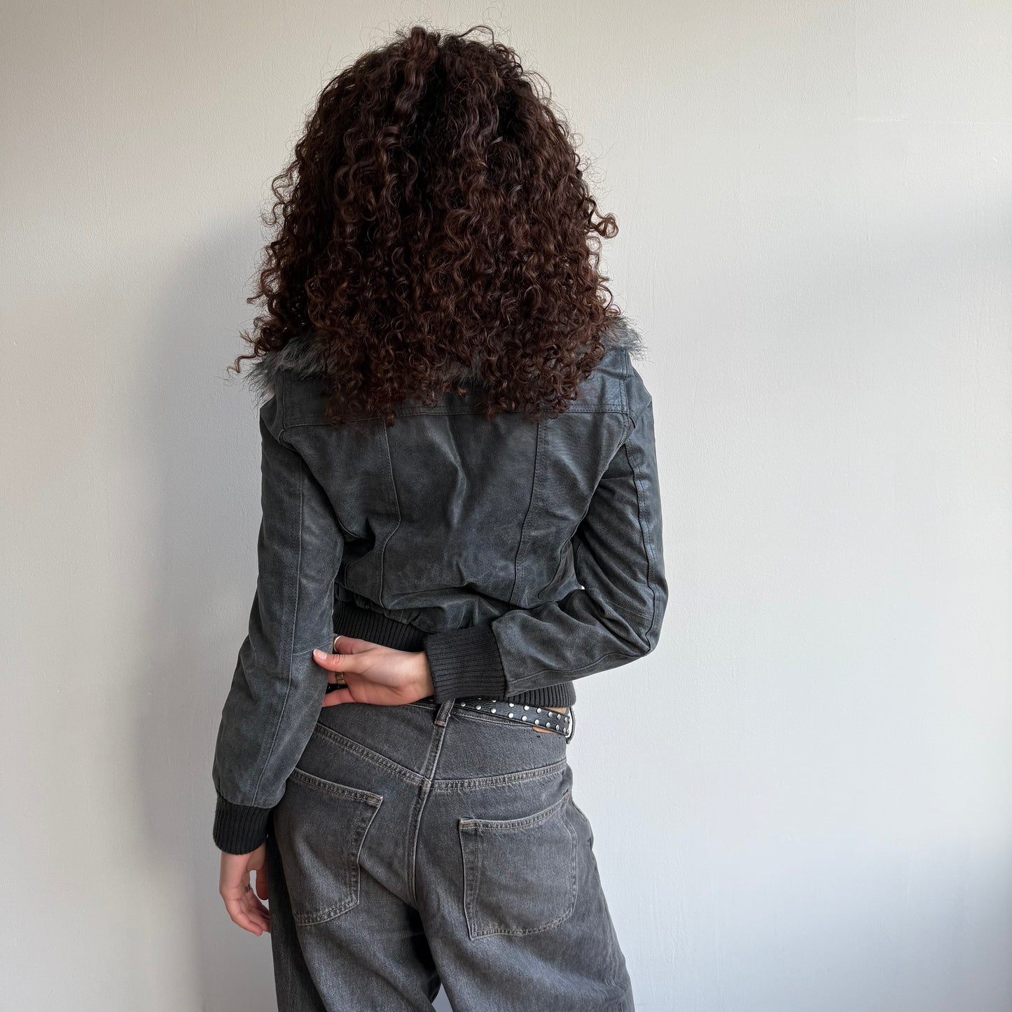 Leather fur bomber - Size S