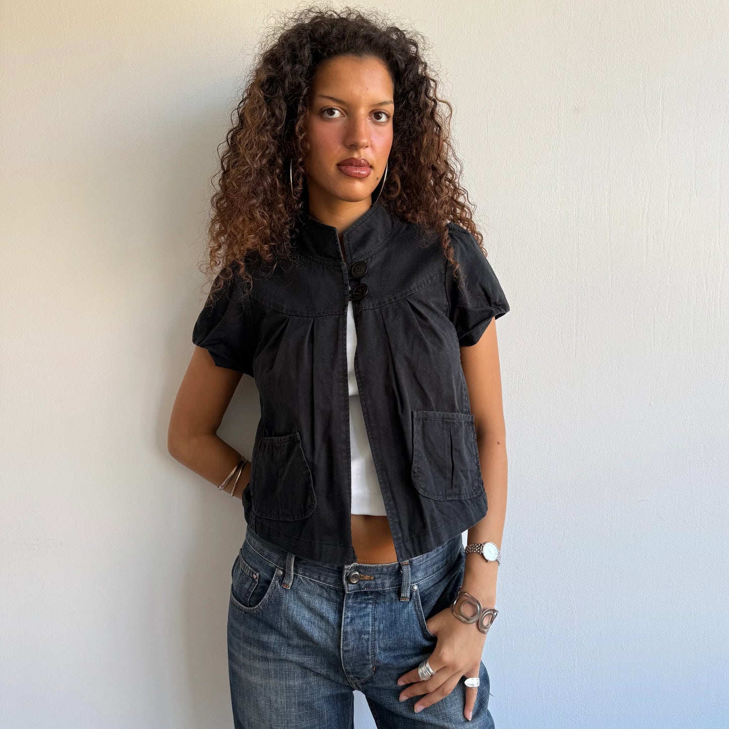 Black short sleeve peacoat - Size S