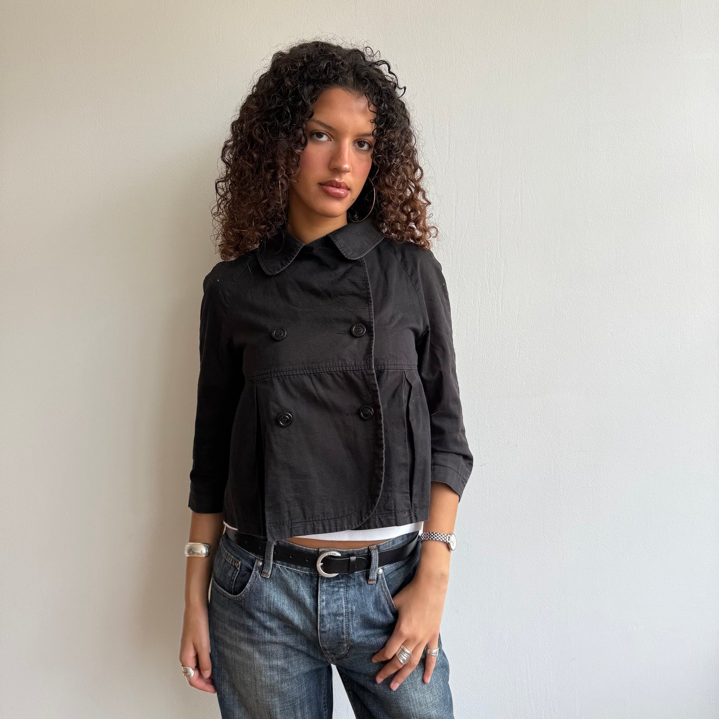 Black 3/4 sleeve peacoat - Size S