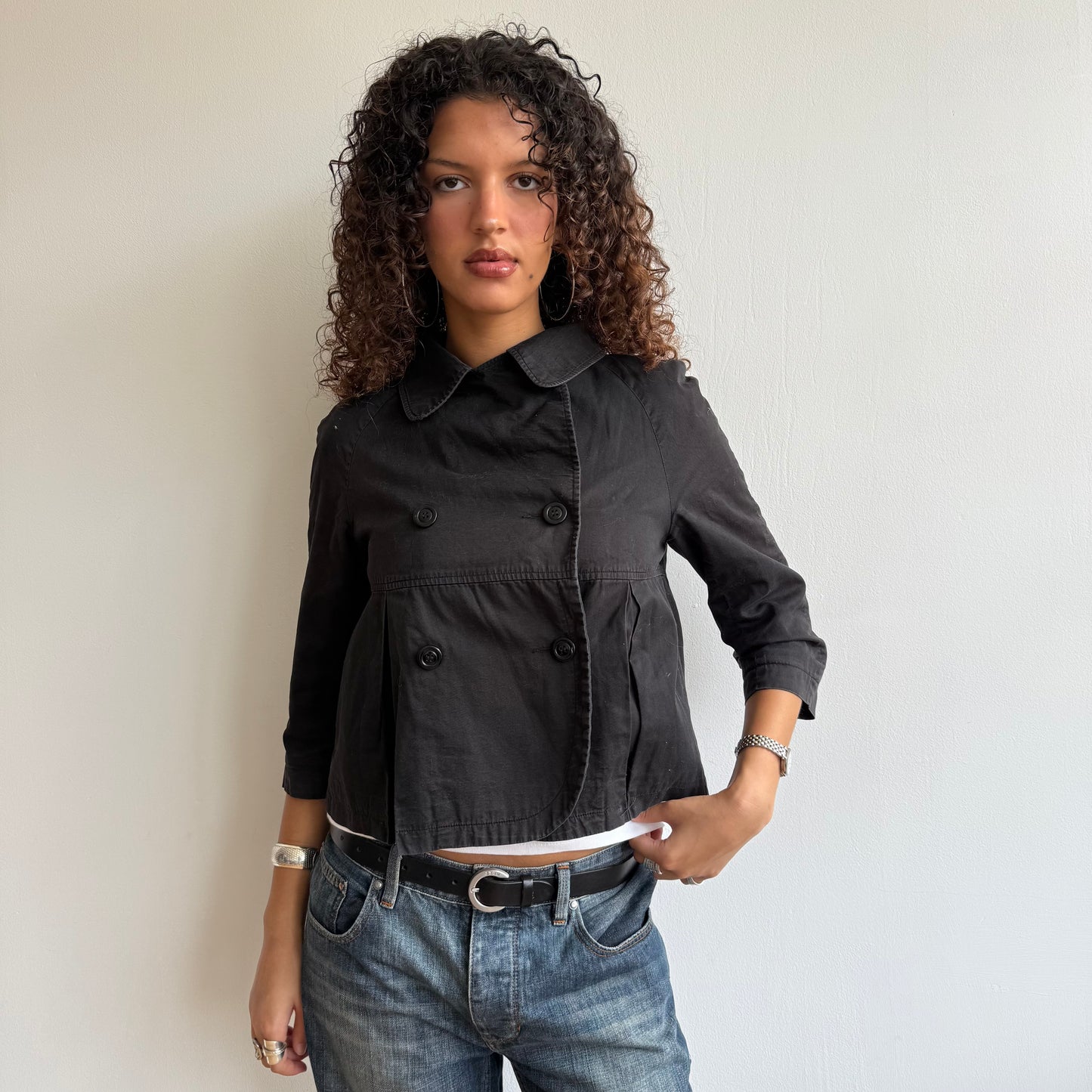 Black 3/4 sleeve peacoat - Size S
