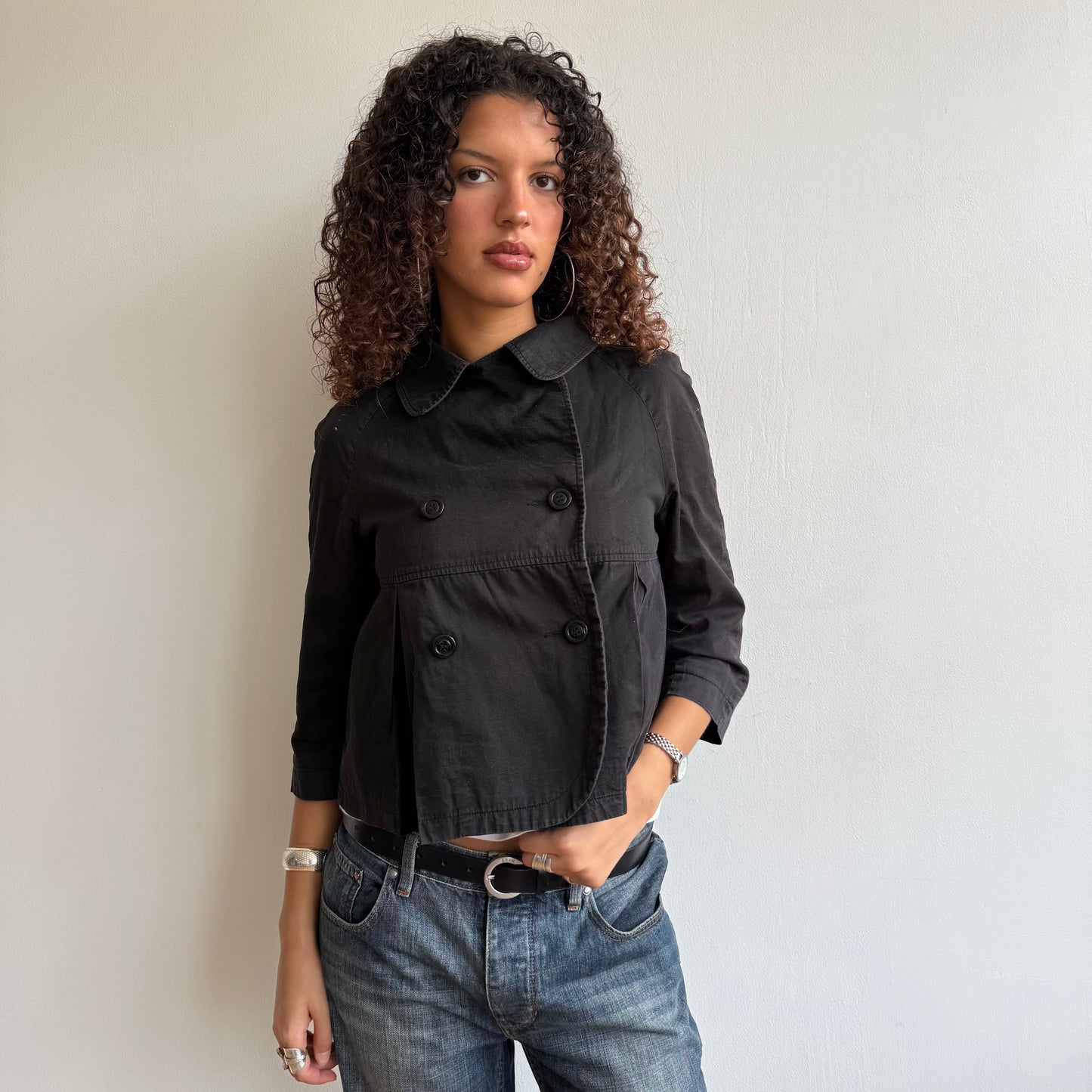 Black 3/4 sleeve peacoat - Size S