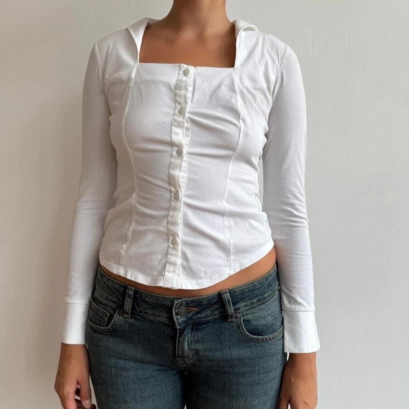 White asymmetric square neck shirt - Size S-M