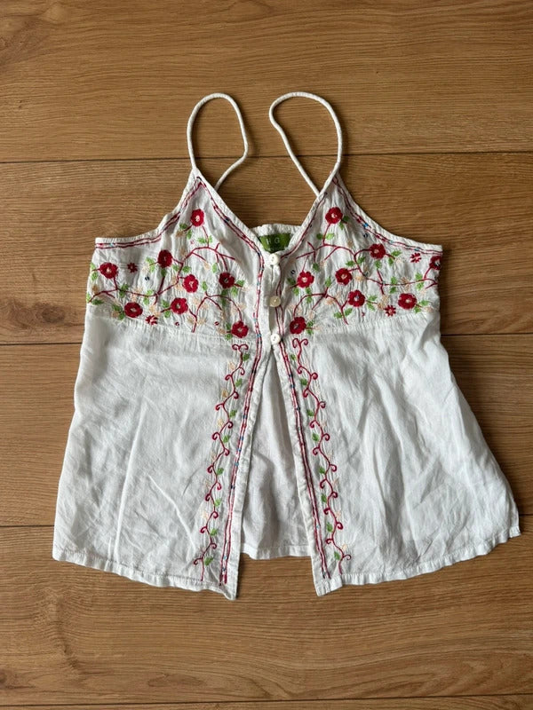 White embroided open front cami - Size XS