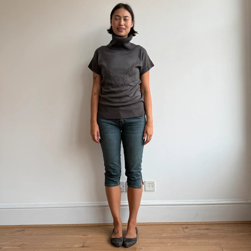 Brown short sleeve slouchy roll neck knit - Size M