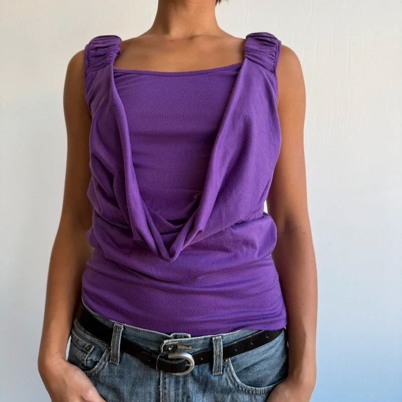 Purple double layer cowl front top - Size M