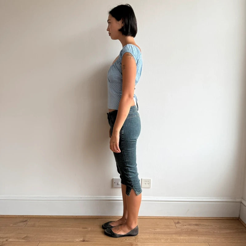 Blue check backless milkmaid top - Size S-M