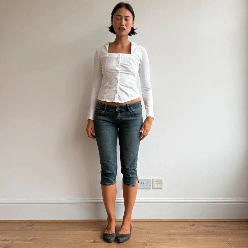 White asymmetric square neck shirt - Size S-M