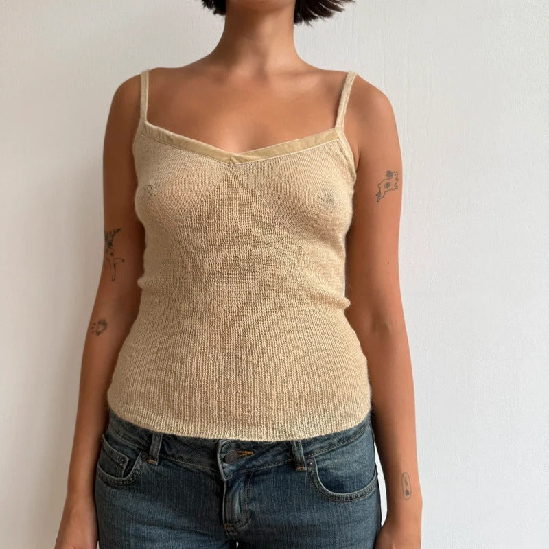 Cream/gold knitted cami top - Size S