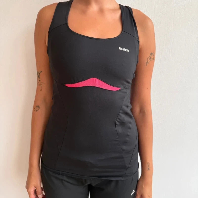 Black + pink sporty Reebok top - Size M