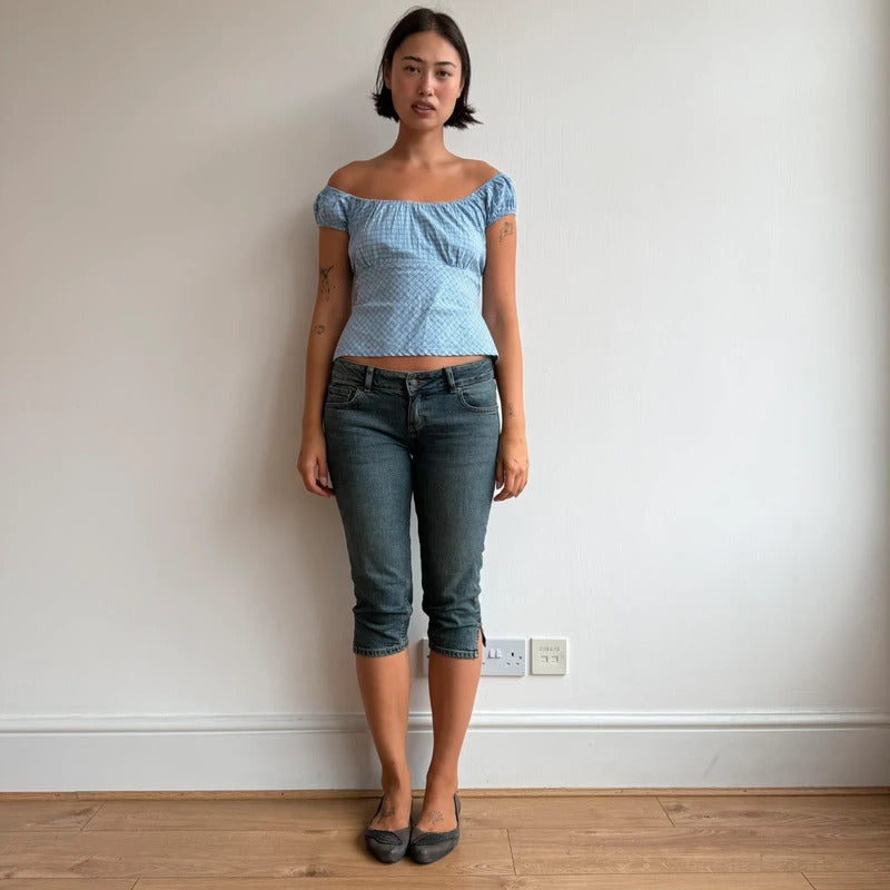 Blue check backless milkmaid top - Size S-M
